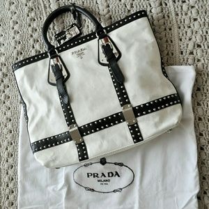 Authentic Prada White Nappa Leather Studded Tote